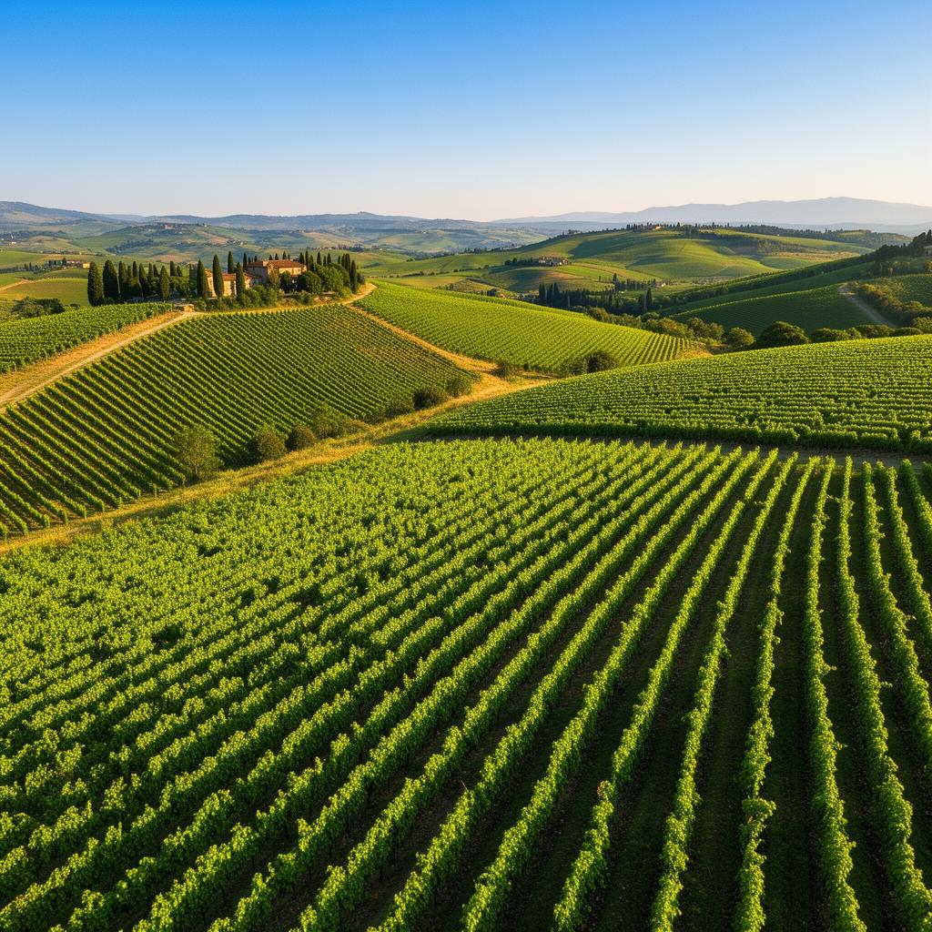 Italian vineyard at sunset